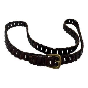 Vintage Braided Brown Leather Belt Sze 40 Brass Buckle 6909 Classic Retro Mens